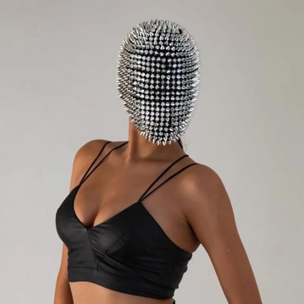 BAJIE Halloween mask Studded Spikes Full Face Jewel Face Cover Halloween Cosplay Funny Face Cover Antistress Fidget Toys Mask